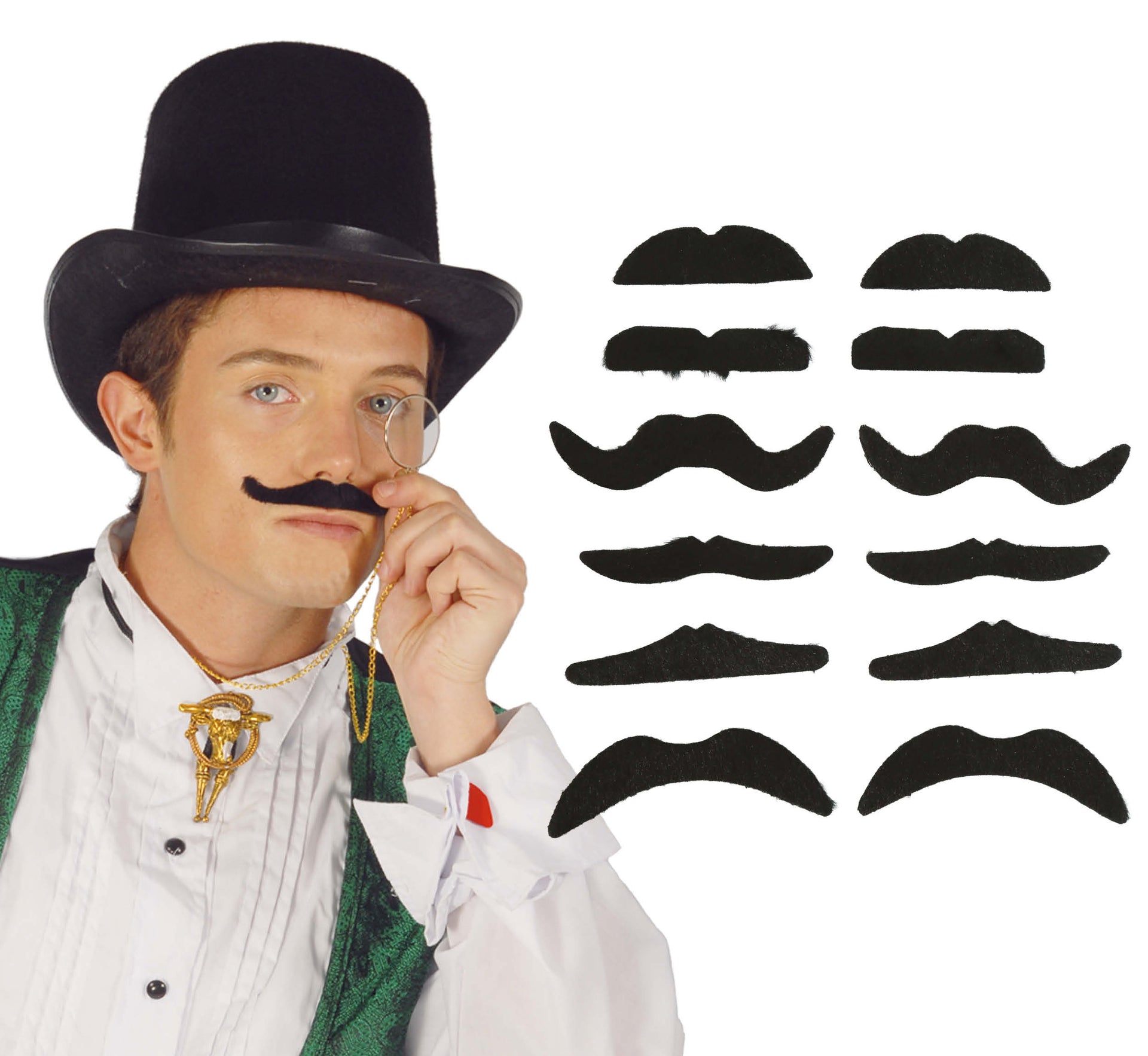 CARD: 12 ASSORTED ADHESIVE MOUSTACHES
