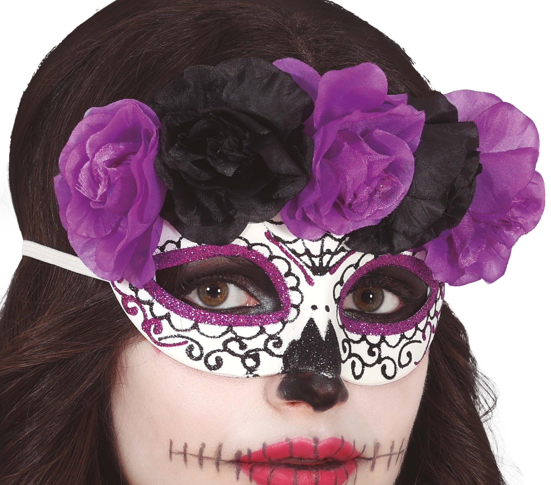 MASK CATRINA PURPLE AND BLACK FLOWERS