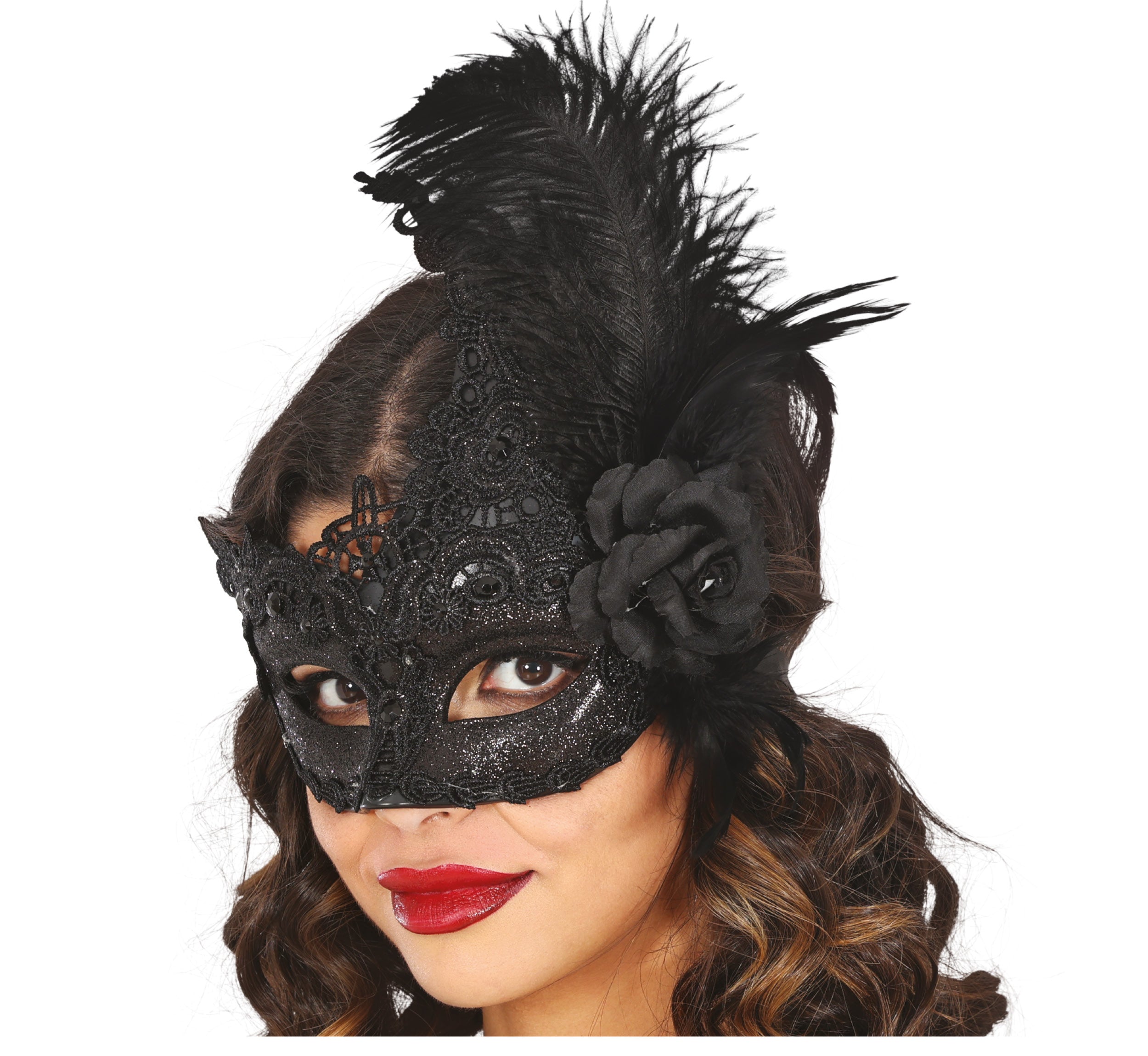 BLACK MASK WITH FEATHERS