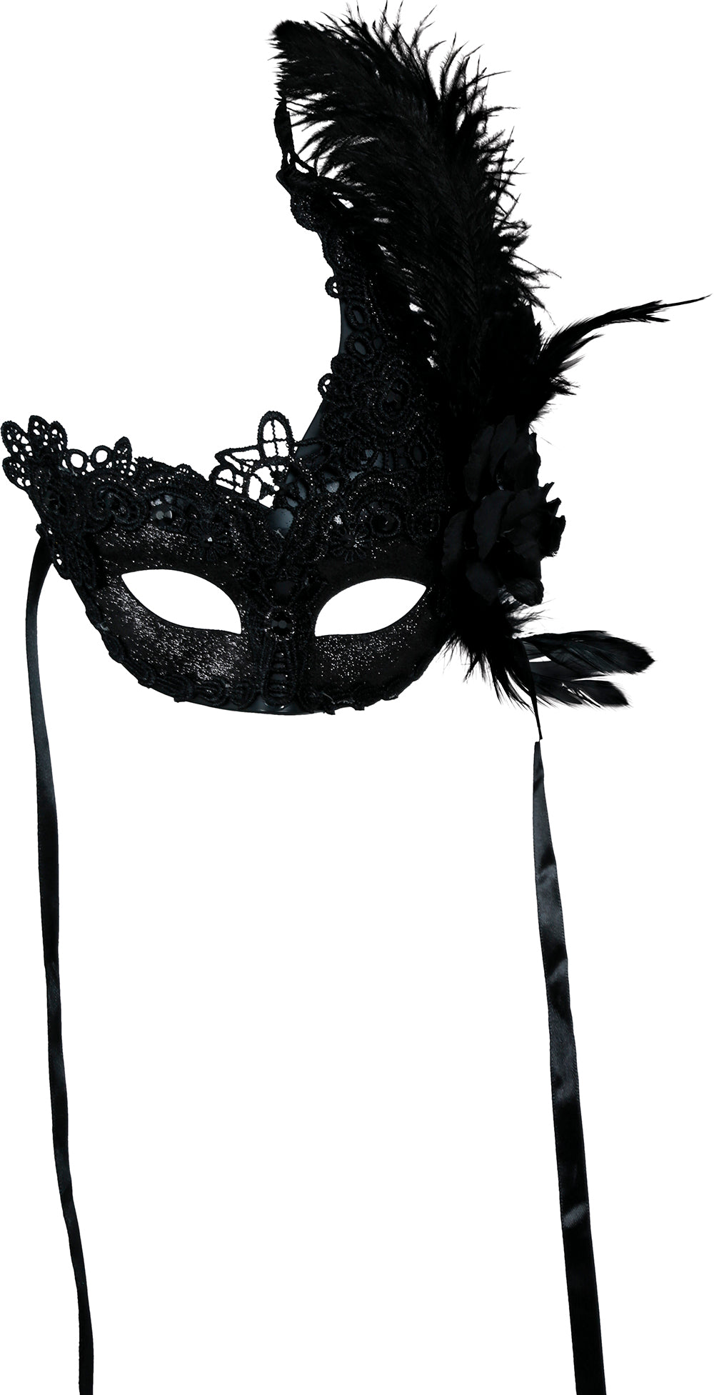 BLACK MASK WITH FEATHERS