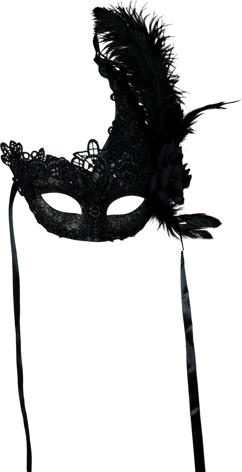 BLACK MASK WITH FEATHERS