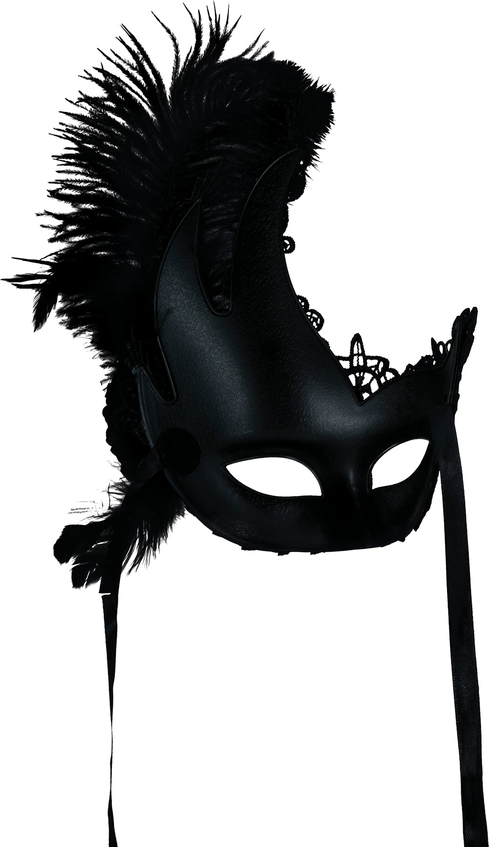 BLACK MASK WITH FEATHERS