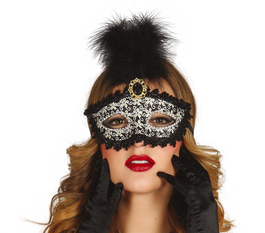 BLACK MASK WITH FEATHER