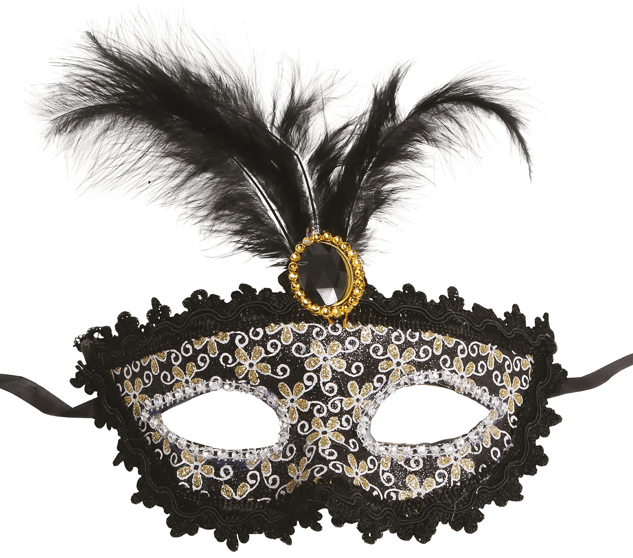 BLACK MASK WITH FEATHER