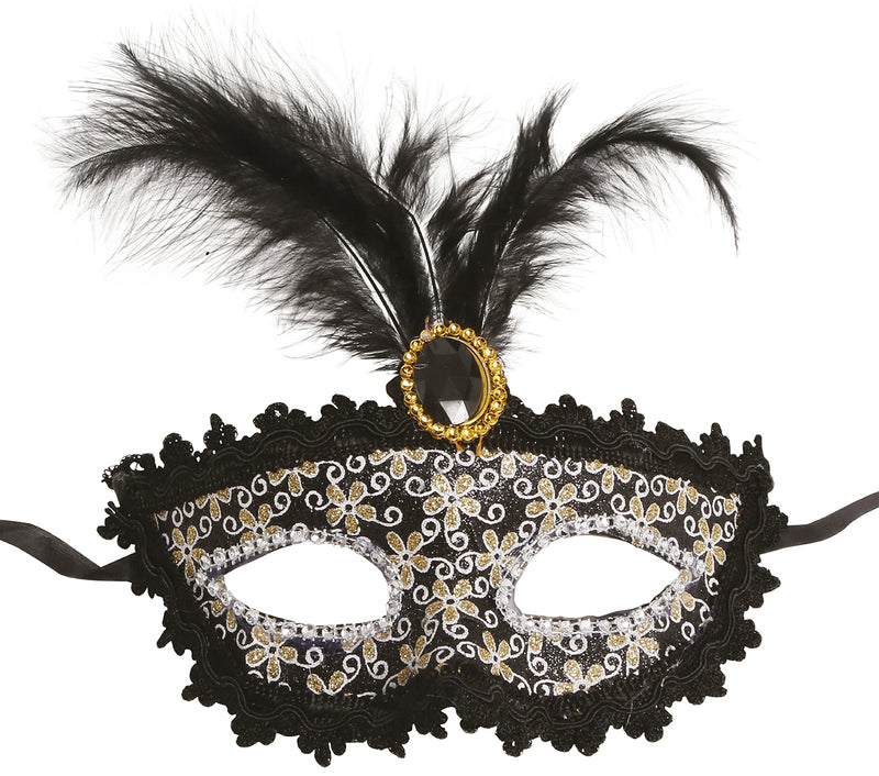 BLACK MASK WITH FEATHER