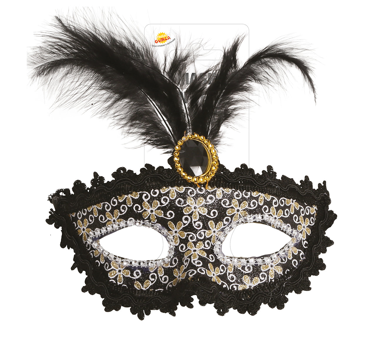 BLACK MASK WITH FEATHER