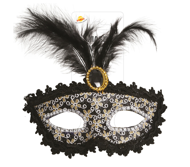 BLACK MASK WITH FEATHER