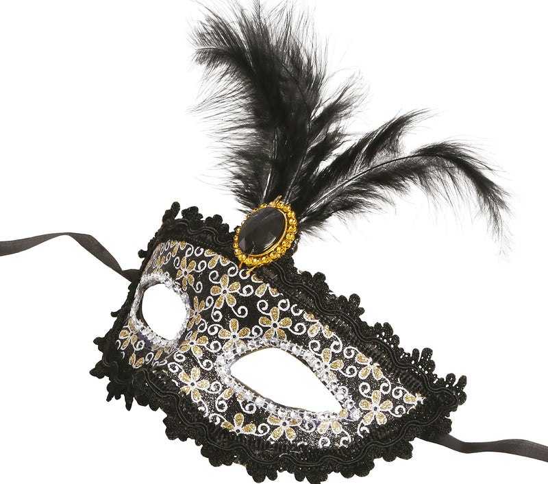 BLACK MASK WITH FEATHER