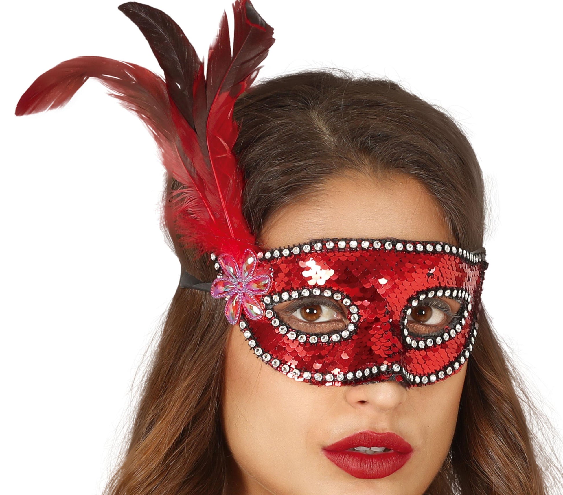 SEQUIN MASK WITH FEATHERS