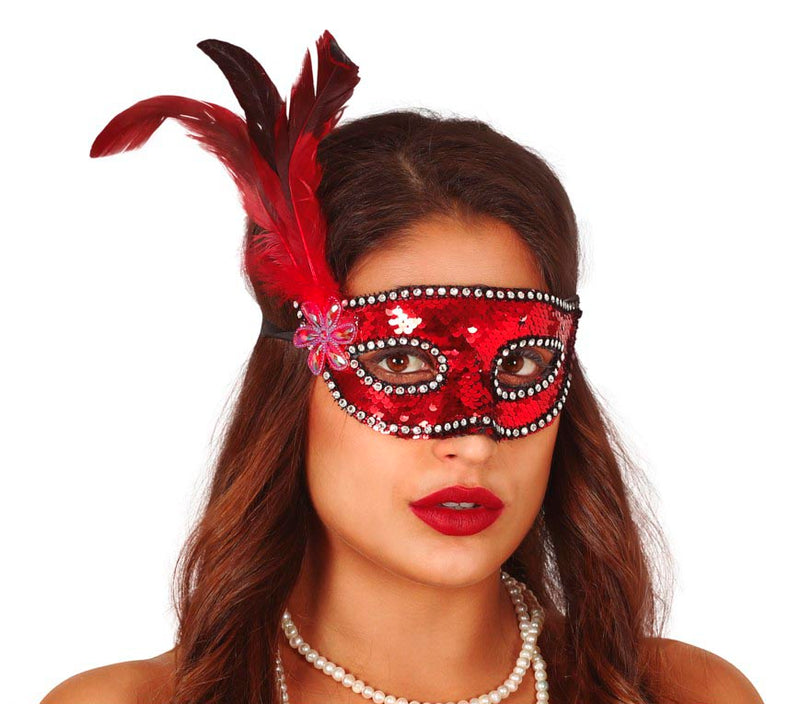 SEQUIN MASK WITH FEATHERS
