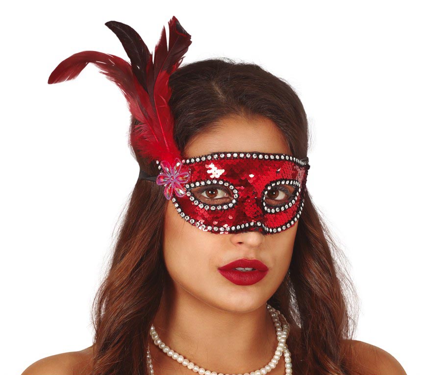 SEQUIN MASK WITH FEATHERS