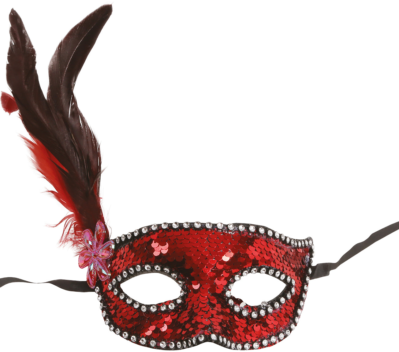 SEQUIN MASK WITH FEATHERS