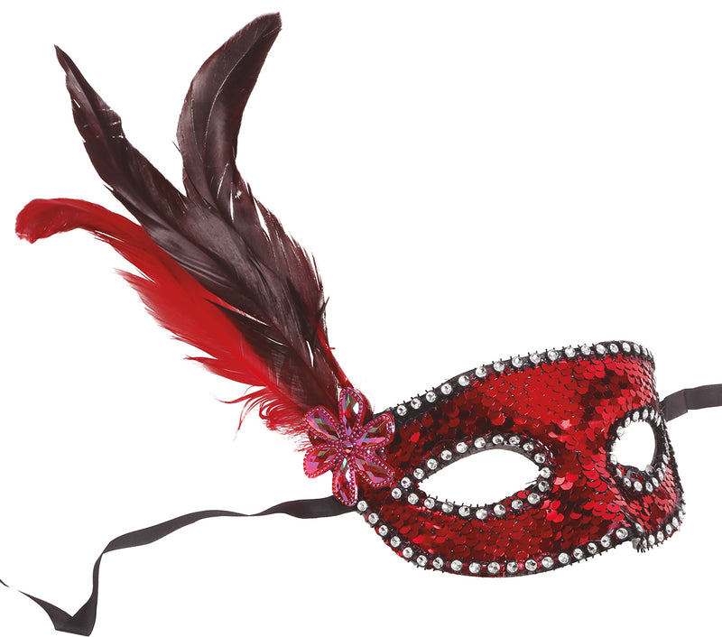 SEQUIN MASK WITH FEATHERS