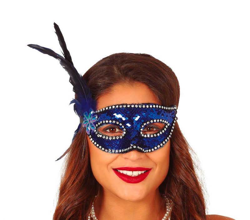 SEQUIN MASK WITH FEATHERS