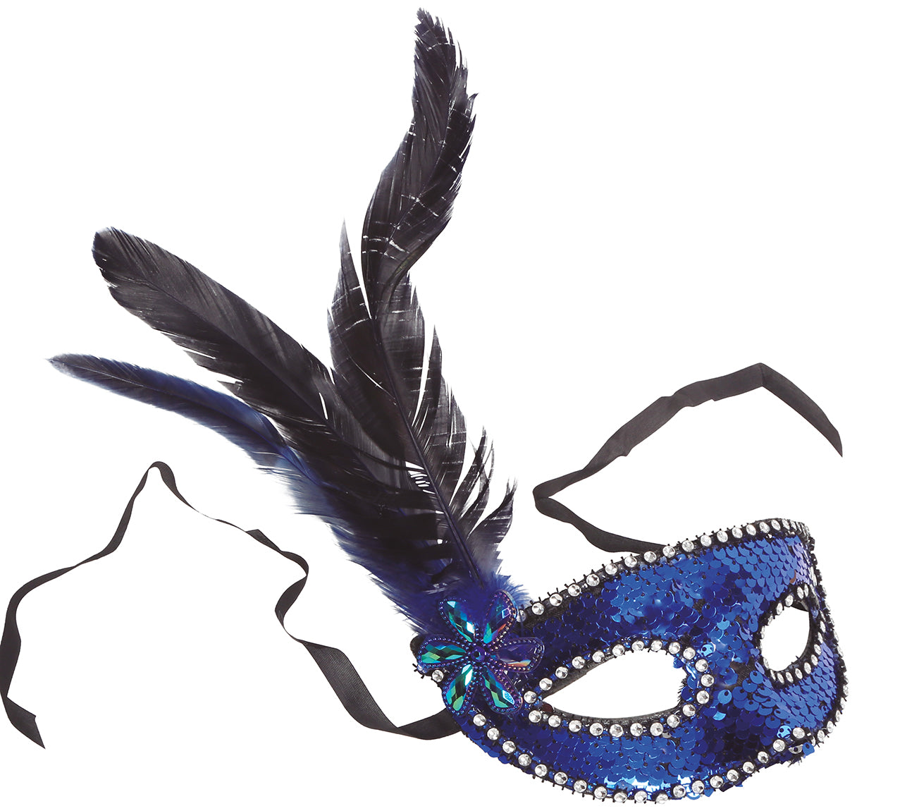 SEQUIN MASK WITH FEATHERS