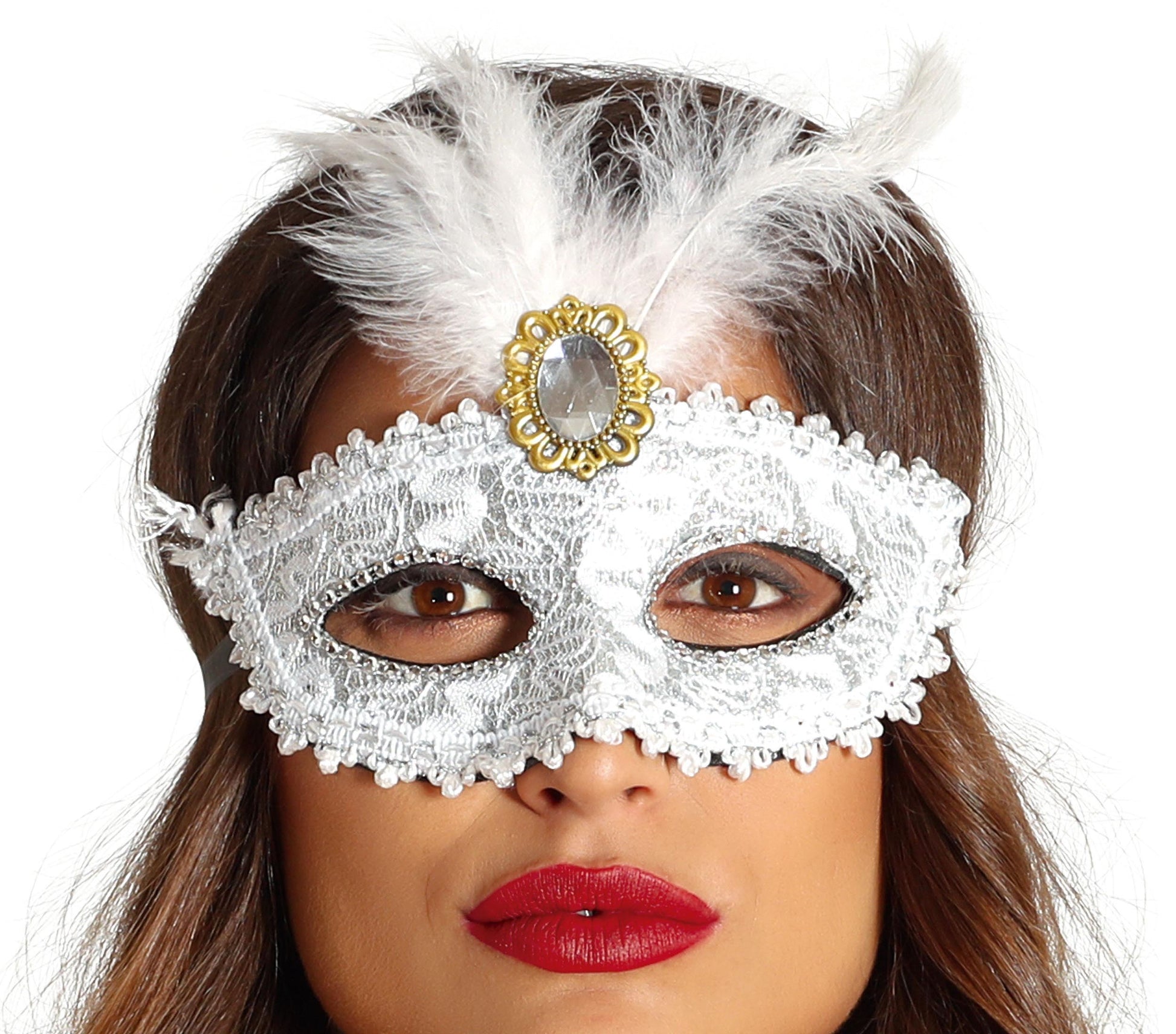 WHITE MASK WITH FEATHERS