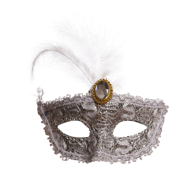 WHITE MASK WITH FEATHERS