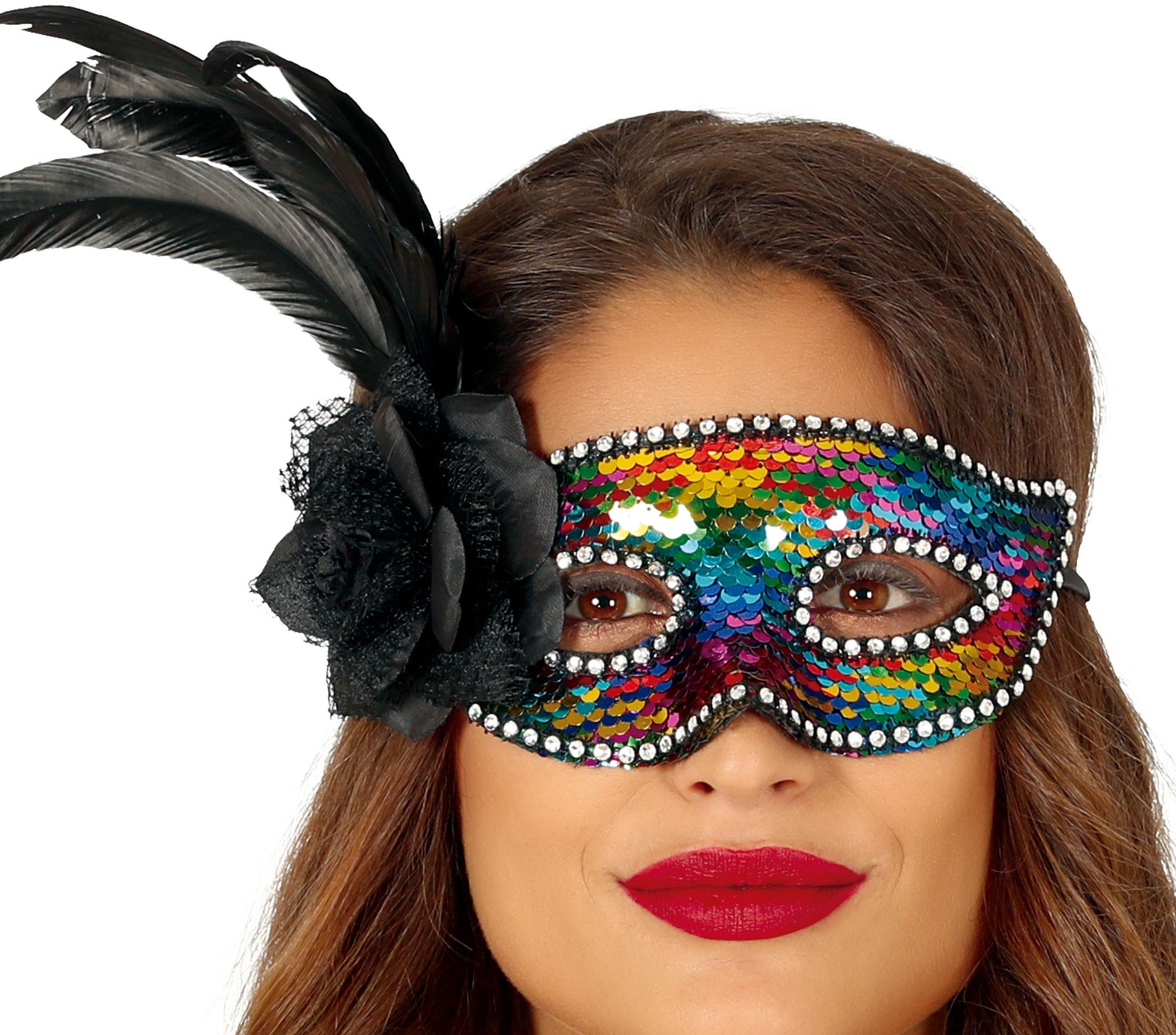 MULTICOLOUR MASK WITH FEATHERS