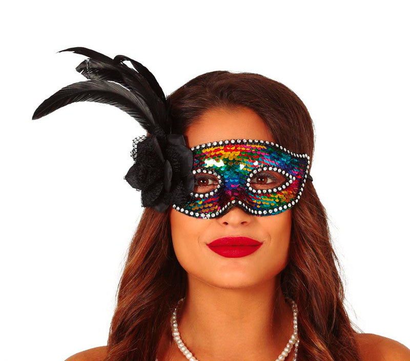 MULTICOLOUR MASK WITH FEATHERS