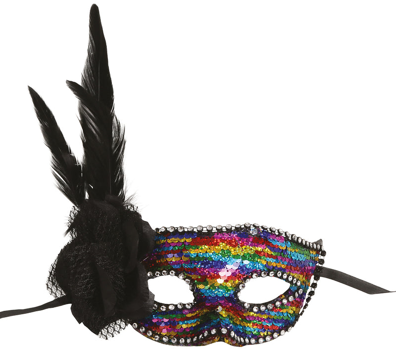 MULTICOLOUR MASK WITH FEATHERS