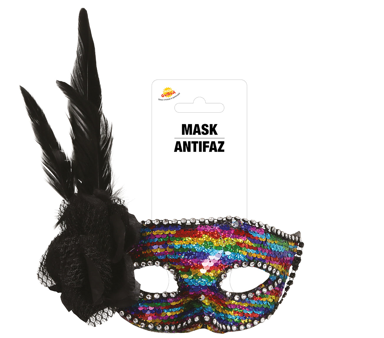 MULTICOLOUR MASK WITH FEATHERS