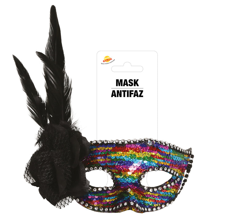 MULTICOLOUR MASK WITH FEATHERS