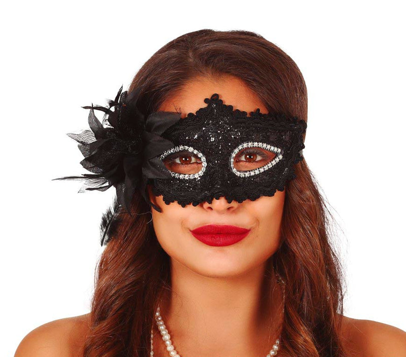 BLACK MASK WITH FLOWERS