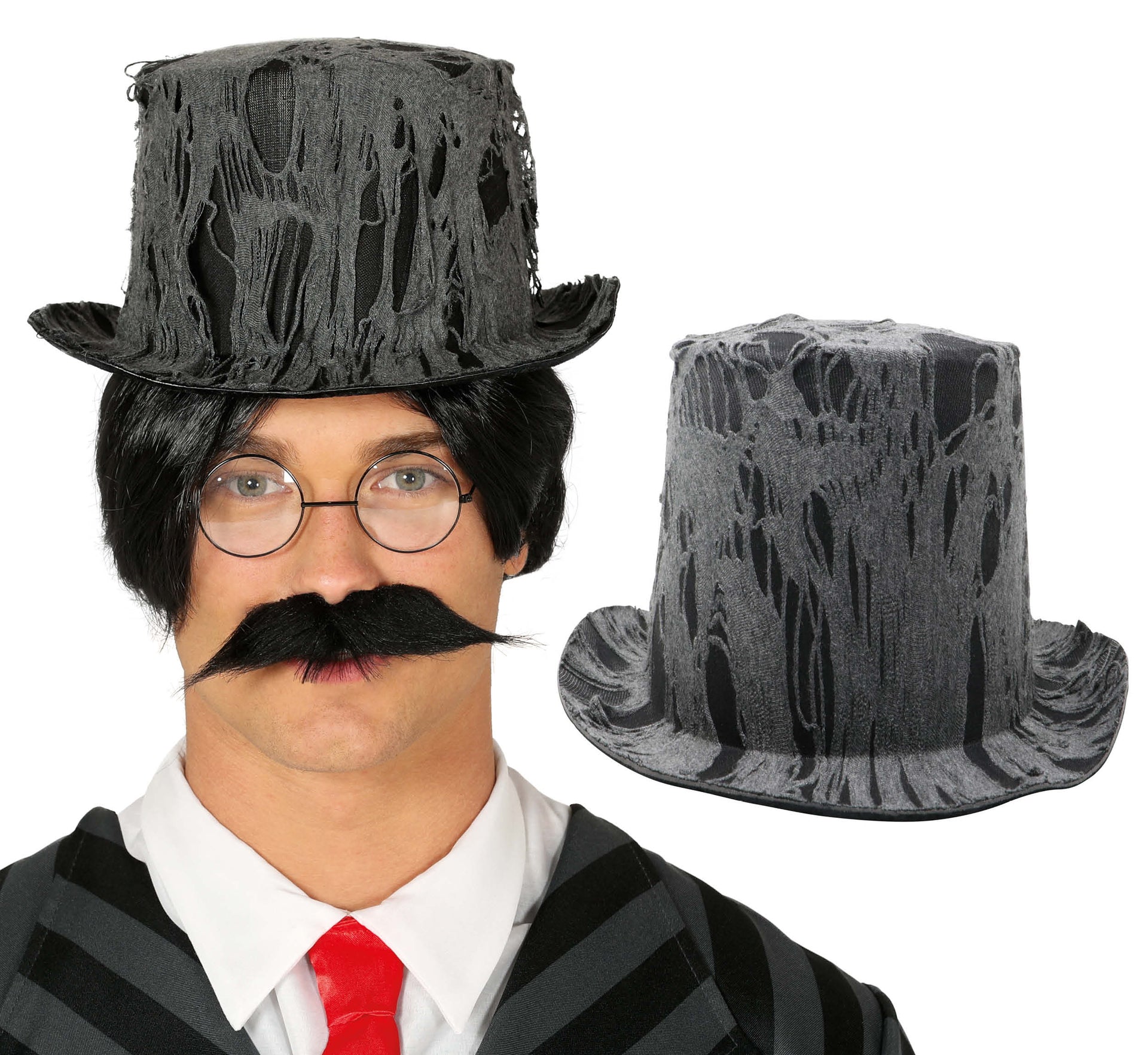 BLACK TOP HAT WITH FELT SPIDERWEBS
