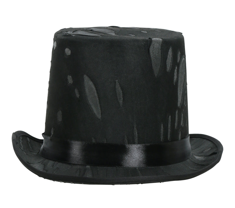 BLACK TOP HAT WITH FELT SPIDERWEBS