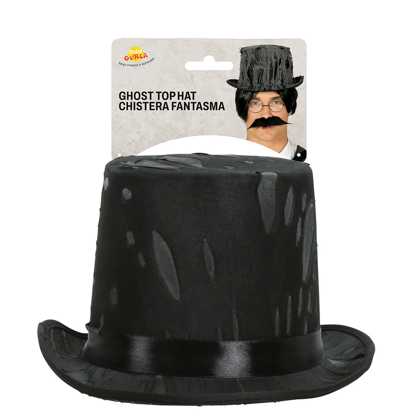 BLACK TOP HAT WITH FELT SPIDERWEBS