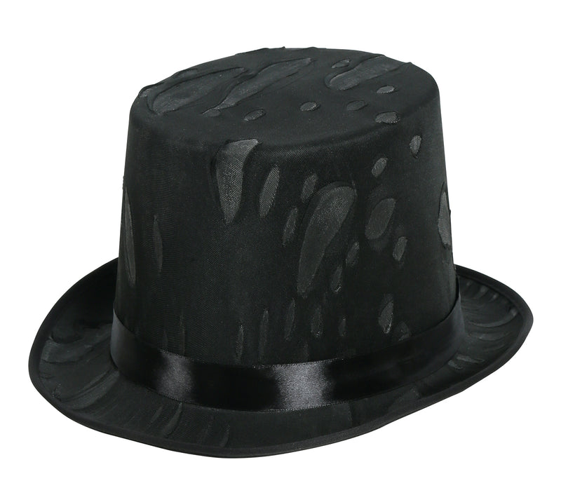 BLACK TOP HAT WITH FELT SPIDERWEBS