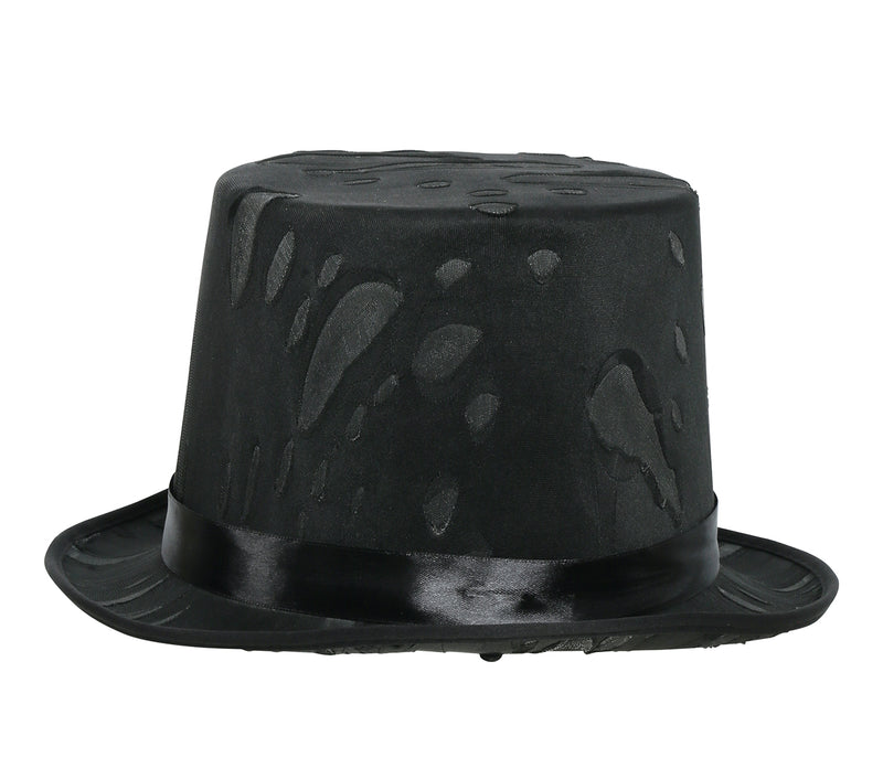 BLACK TOP HAT WITH FELT SPIDERWEBS
