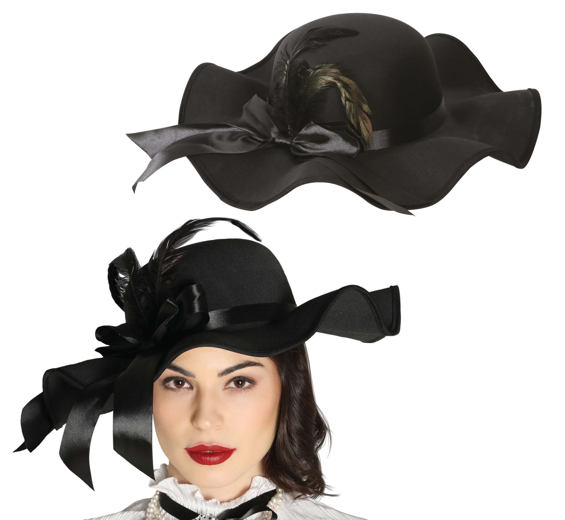 CHIC BLACK LADIES HAT WITH FEATHER