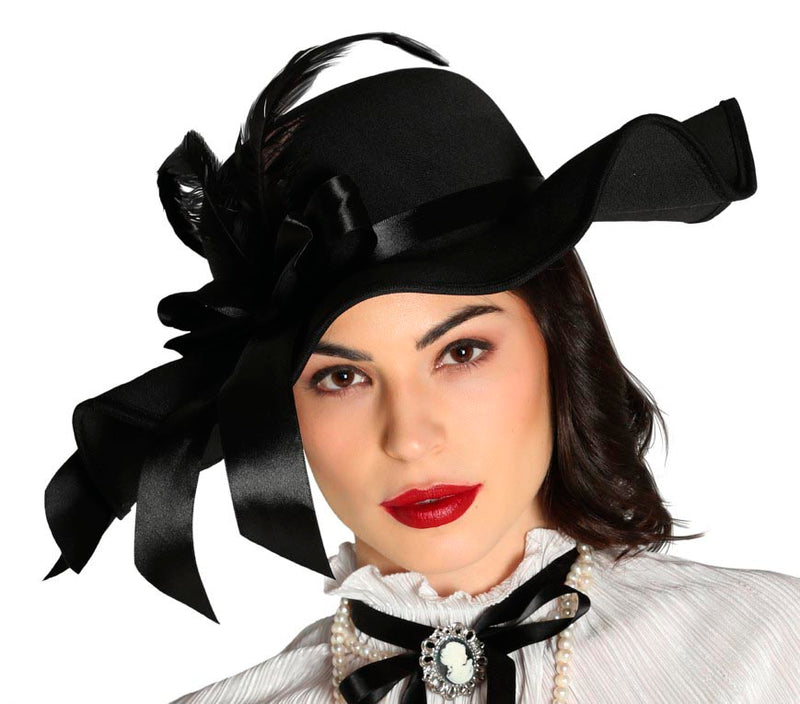 CHIC BLACK LADIES HAT WITH FEATHER