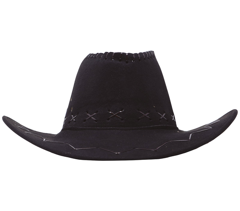 BLACK SYNTHETIC LEATHER COWBOY HAT