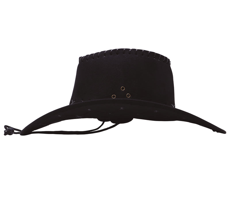 BLACK SYNTHETIC LEATHER COWBOY HAT