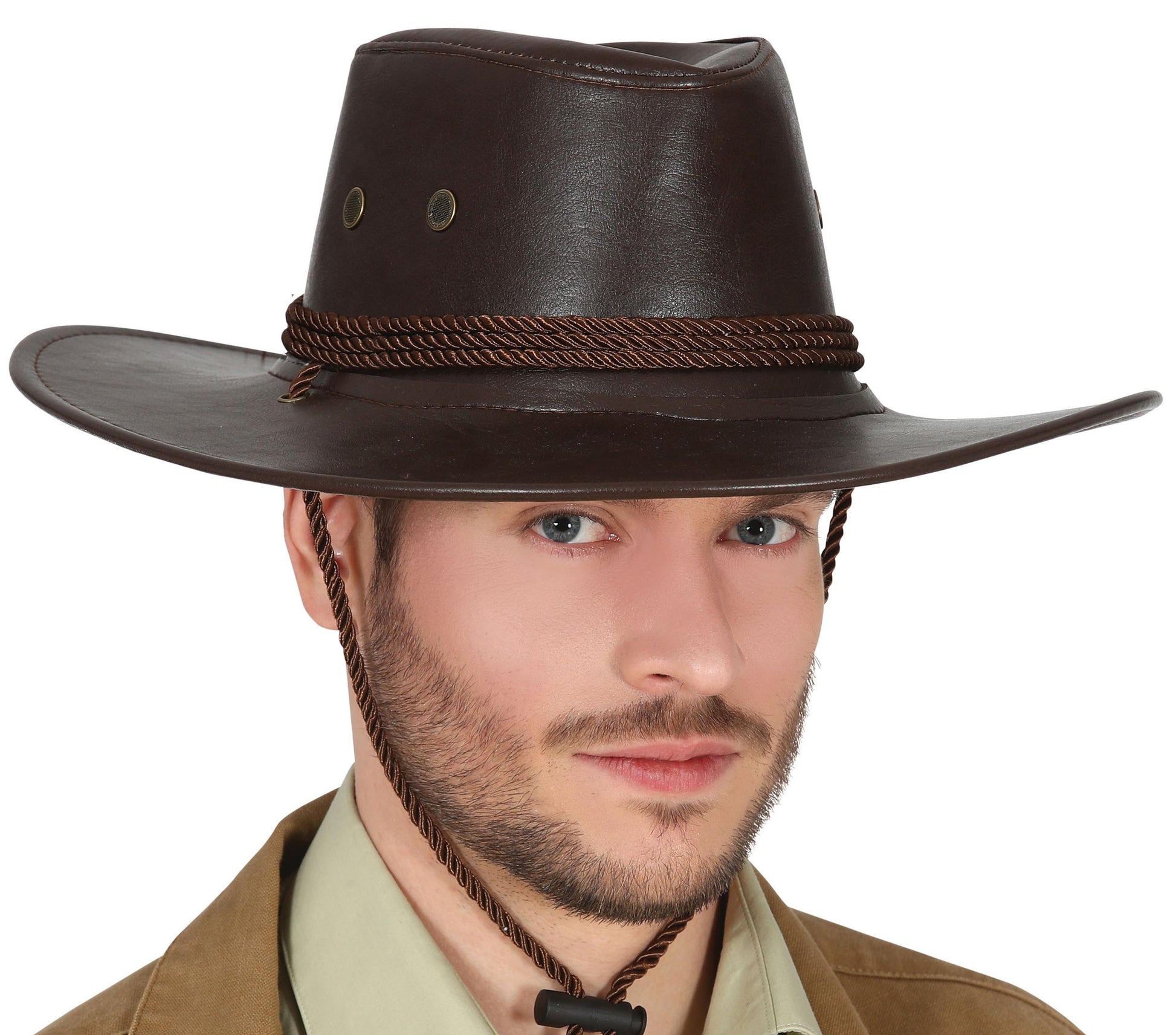 BROWN COWBOY HAT LEATHER-LOOK