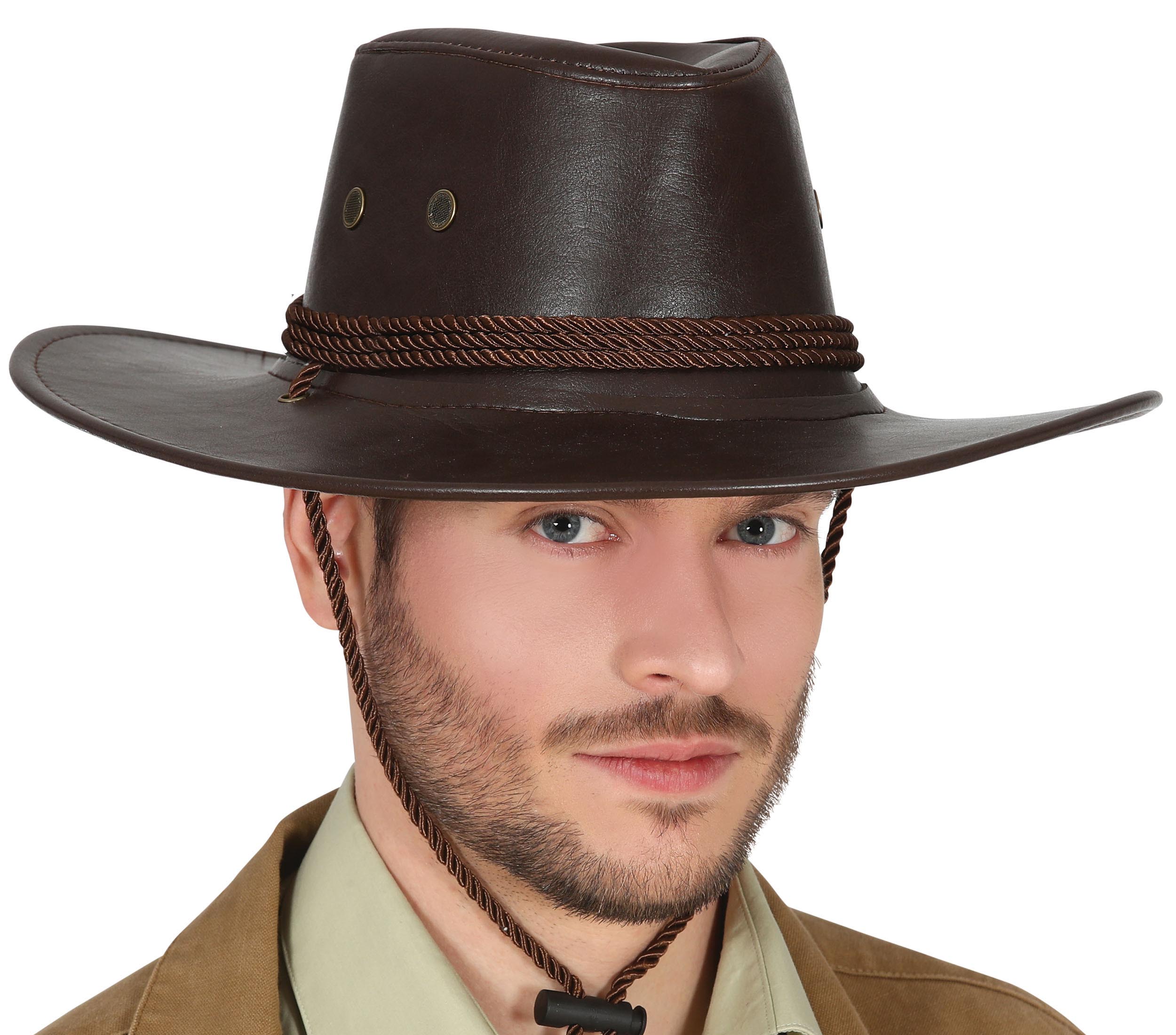 BROWN COWBOY HAT LEATHER-LOOK