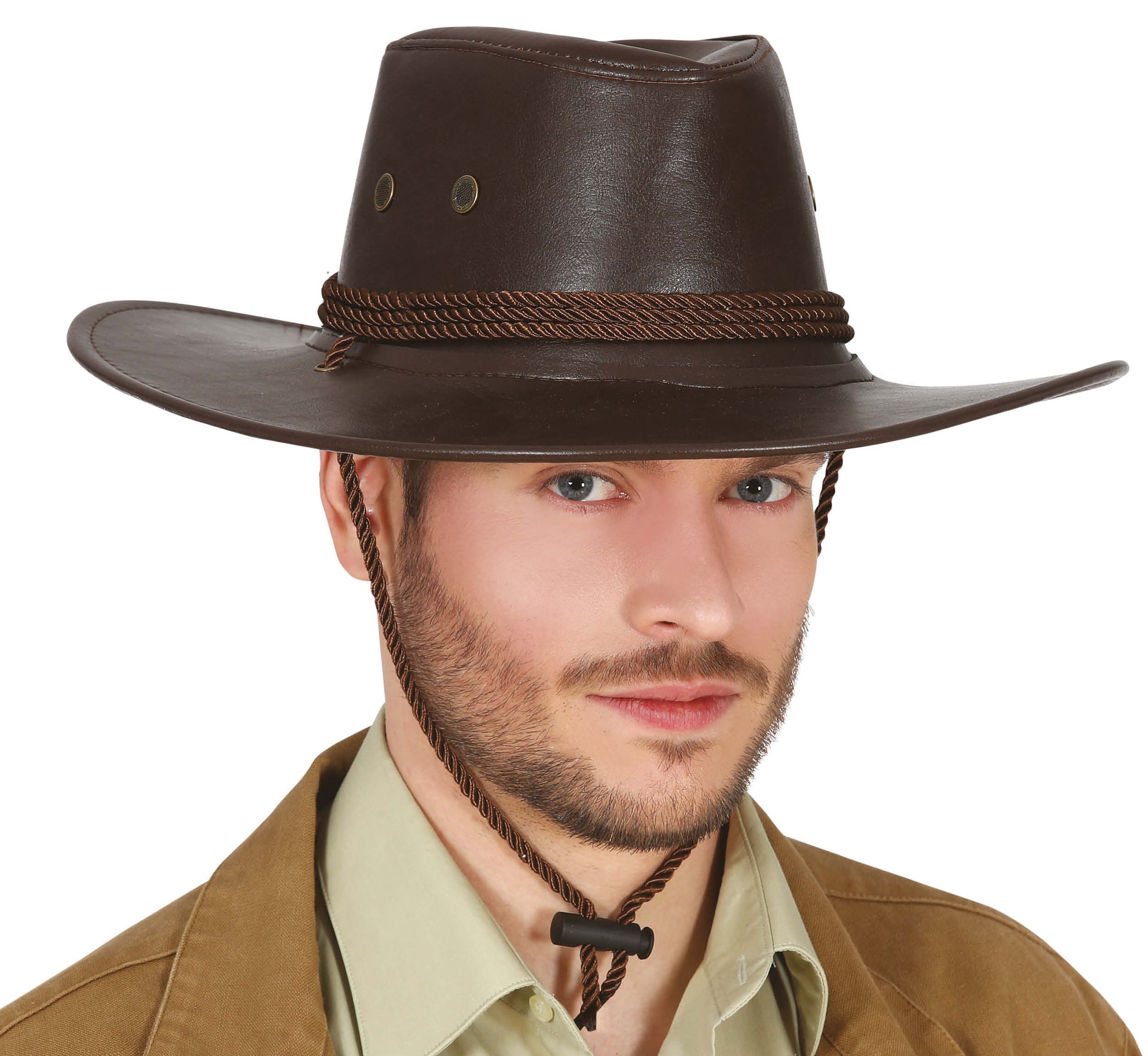 BROWN COWBOY HAT LEATHER-LOOK