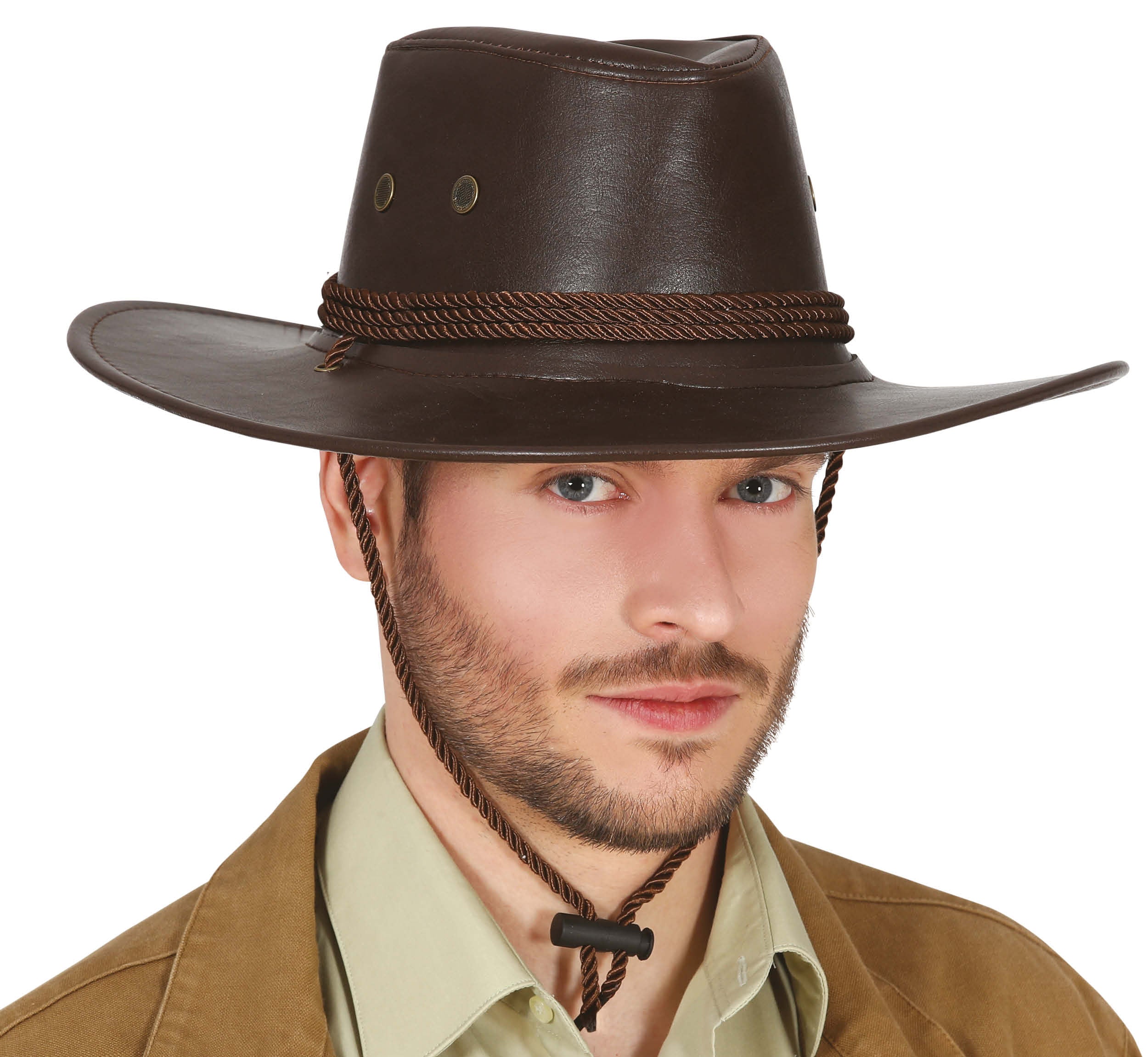 BROWN COWBOY HAT LEATHER-LOOK