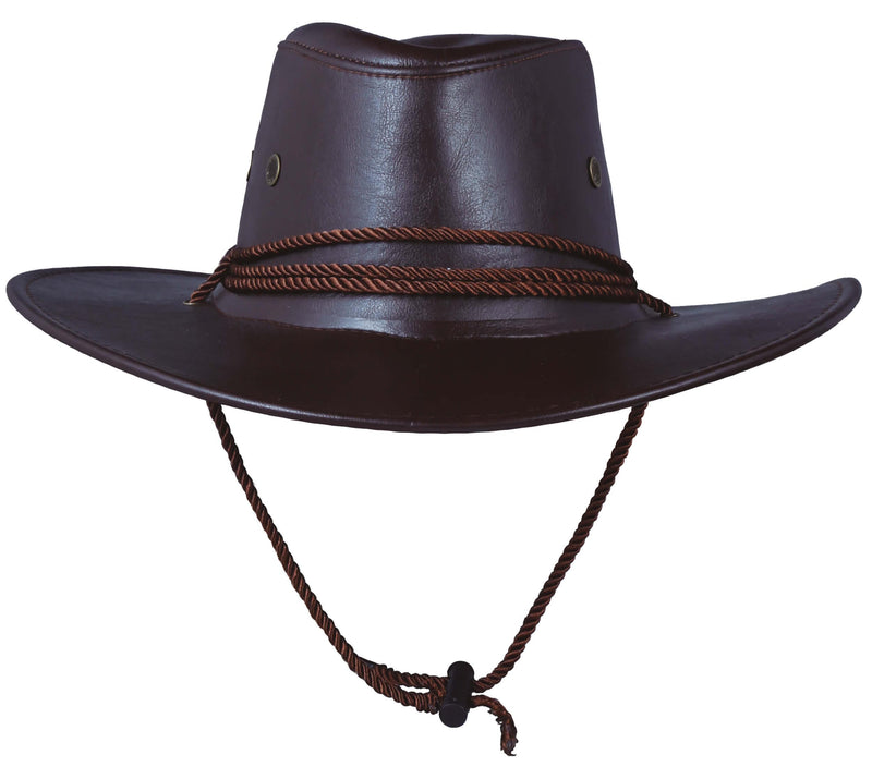 BROWN COWBOY HAT LEATHER-LOOK