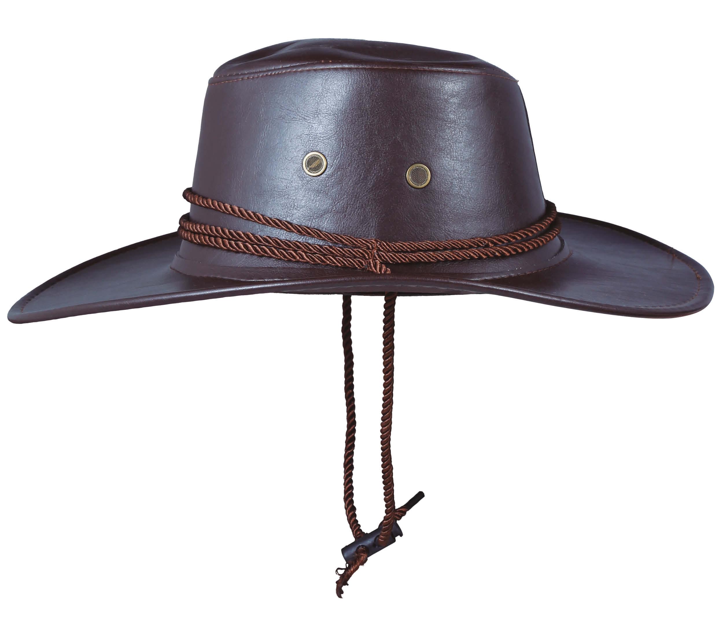 BROWN COWBOY HAT LEATHER-LOOK