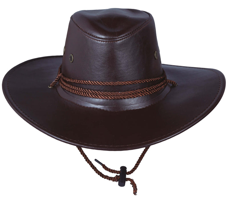 BROWN COWBOY HAT LEATHER-LOOK