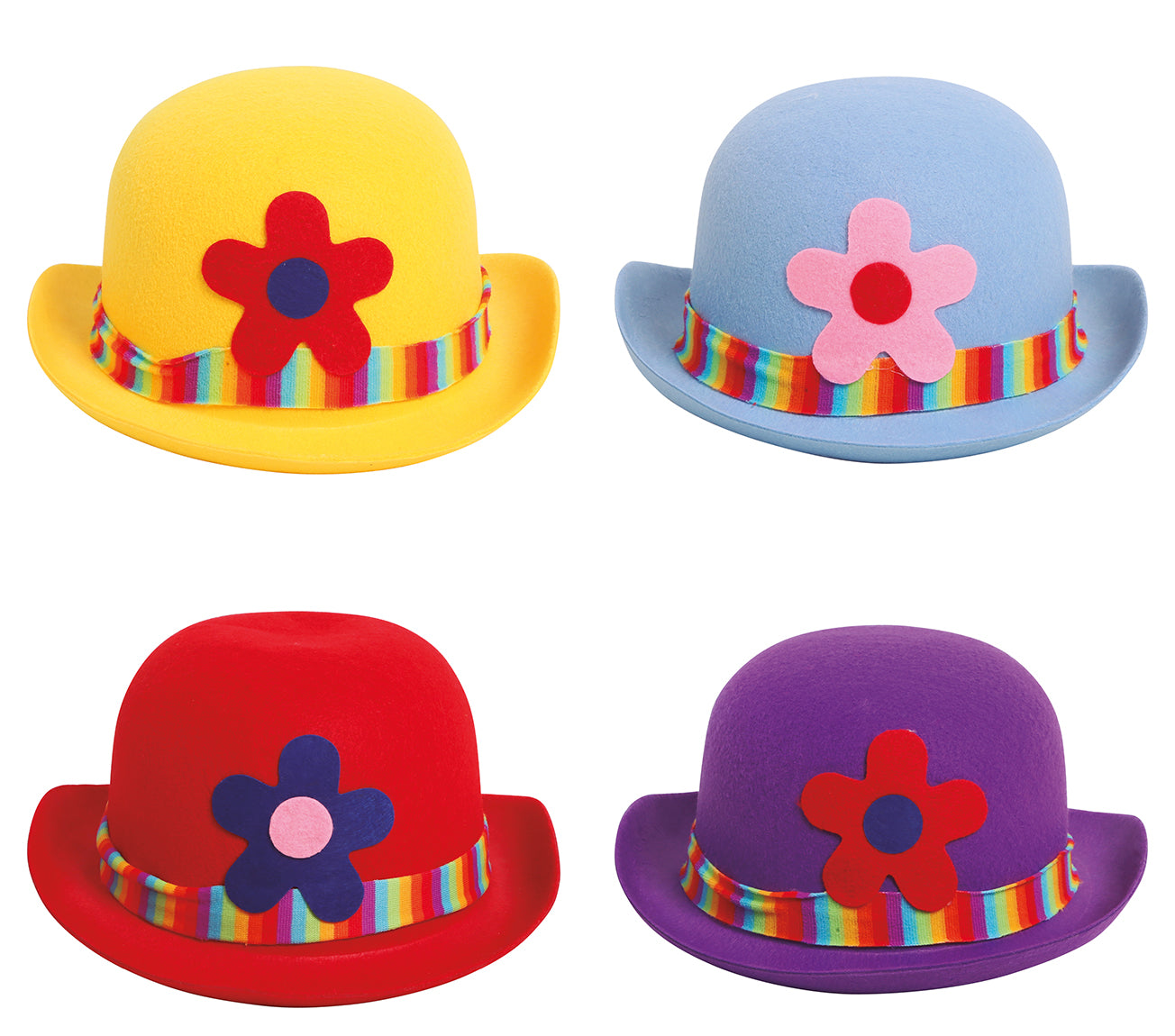 ASSORTED CLOWN FELT BOWLER HATS