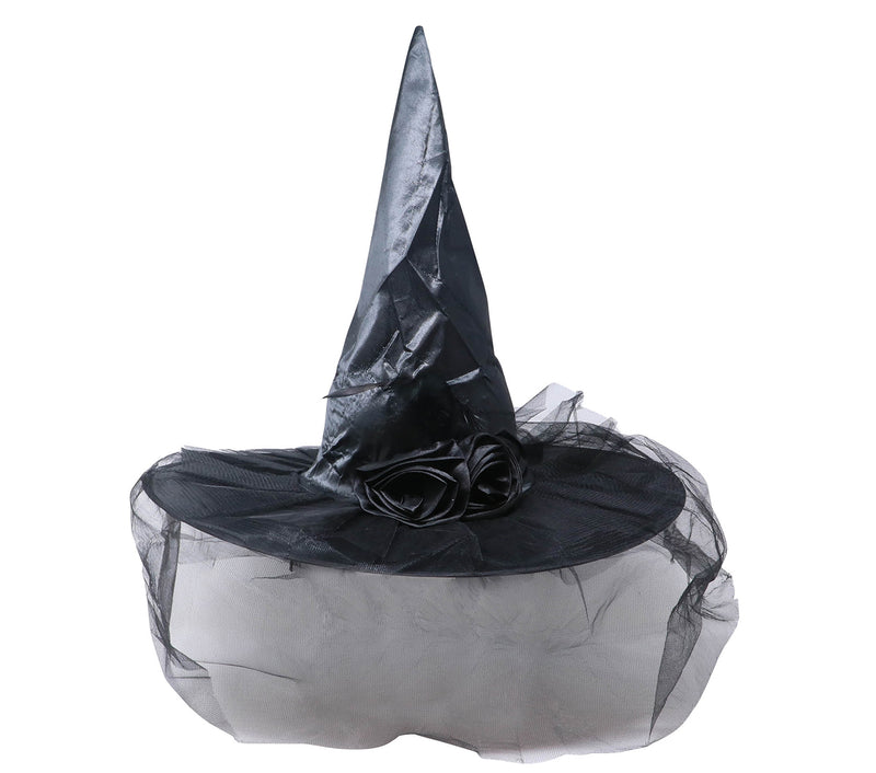 BLACK WITCH HAT WITH FLOWER
