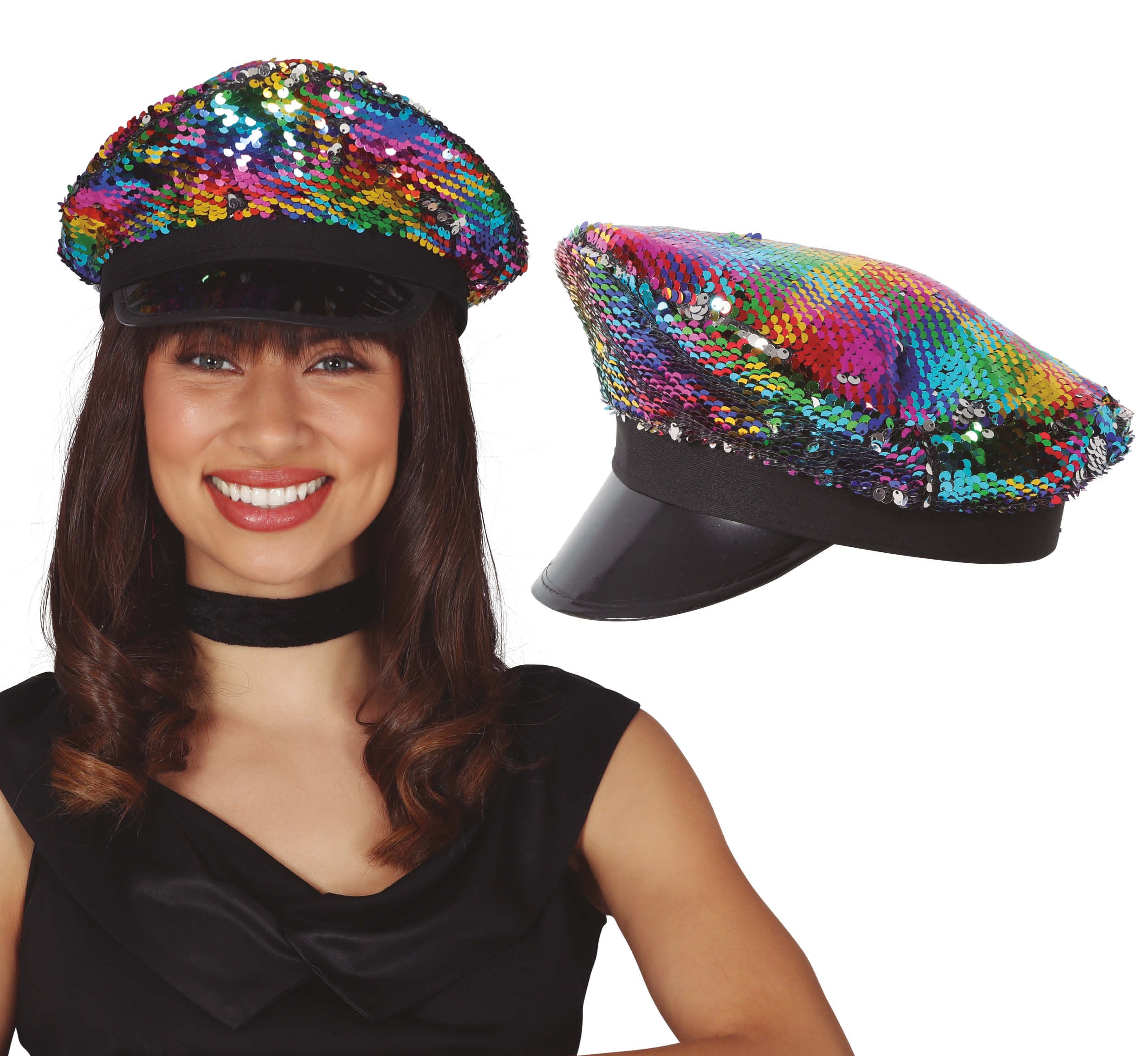 MULTICOLOR SEQUIN POLICE HAT