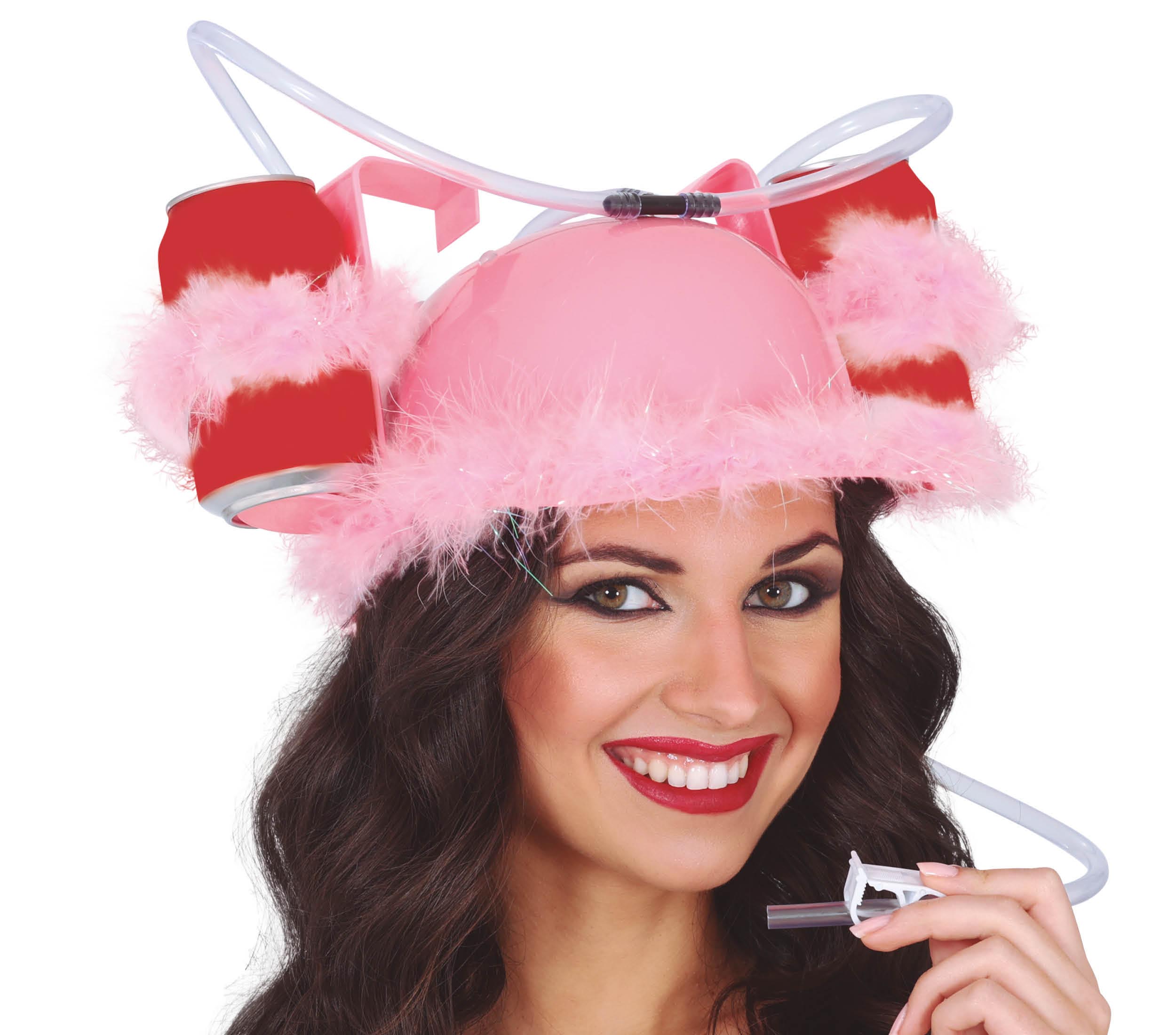 PINK DRINKS HELMET WITH FEATHERS