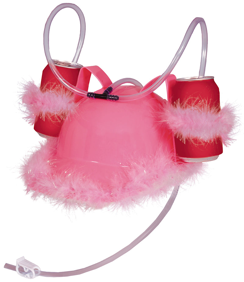 PINK DRINKS HELMET WITH FEATHERS