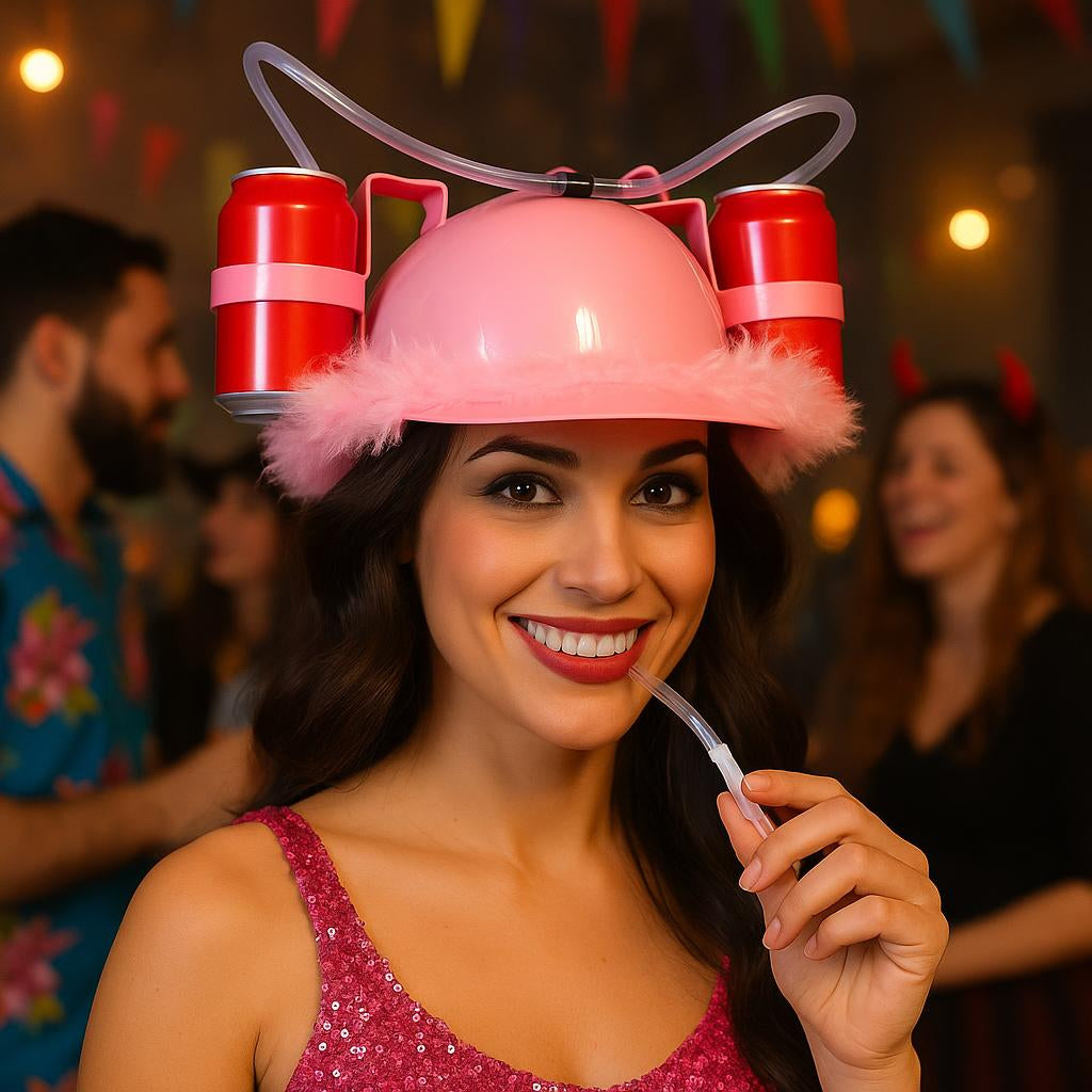 PINK DRINKS HELMET WITH FEATHERS