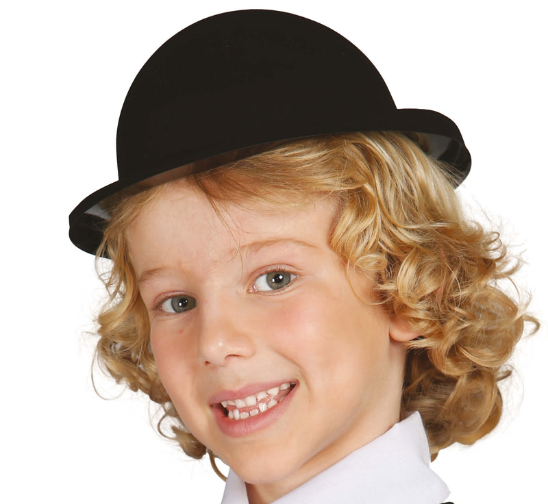BLACK CHILD FLOCKED BOWLER HAT